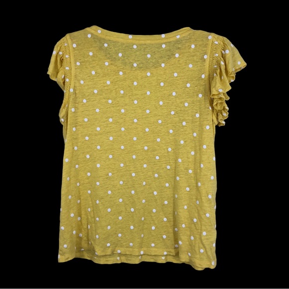 Loft Linen Little Yellow Top w/Ruffle Capped Sleeves and Swiss Dot Graphics SZ M - Picture 2 of 6